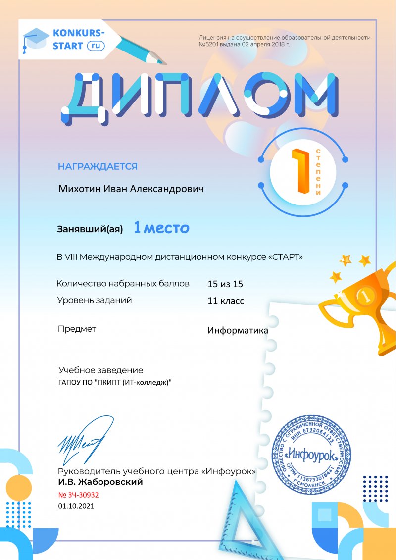 Участие в VIII Международном дистанционном конкурсе «Старт»