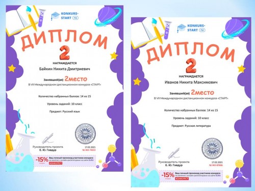 Дипломы победителей конкурса 