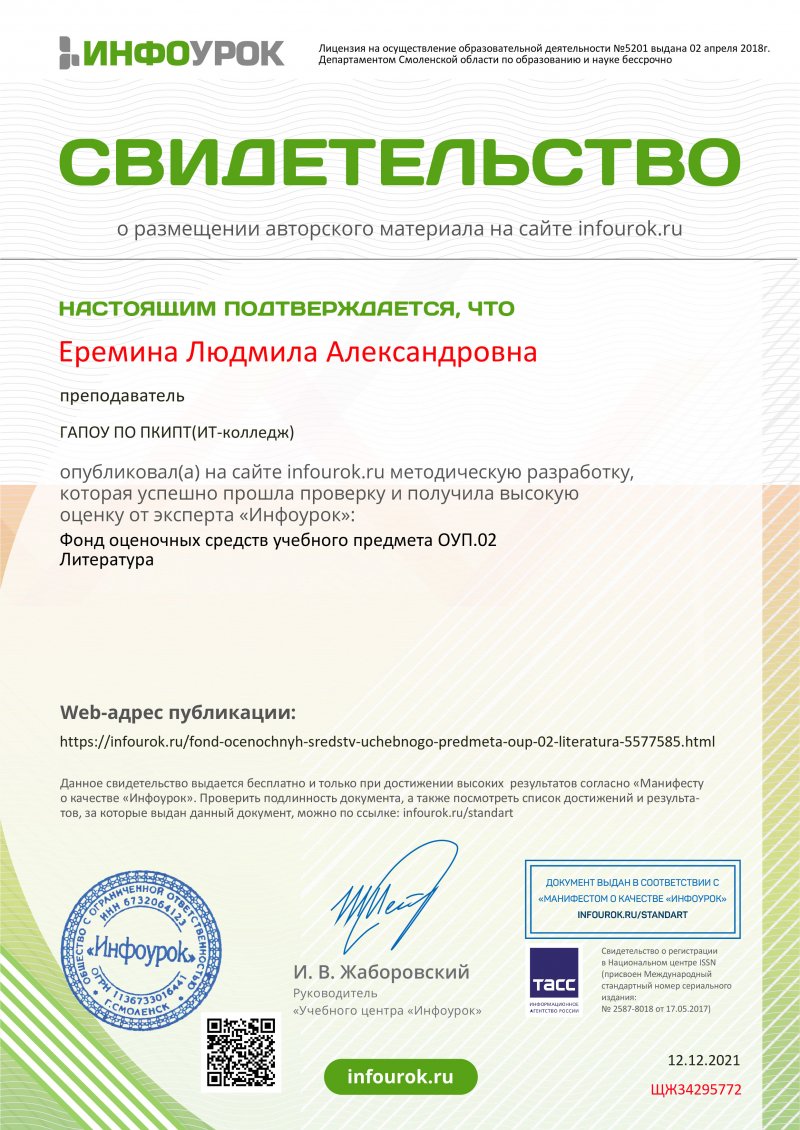 ПУБЛИКАЦИЯ  РАБОТЫ